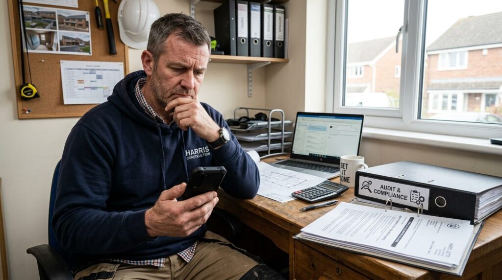 Photorealistic image of a self-employed builder or tradesman