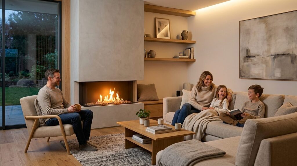 Interior design photo of a contemporary living room with an