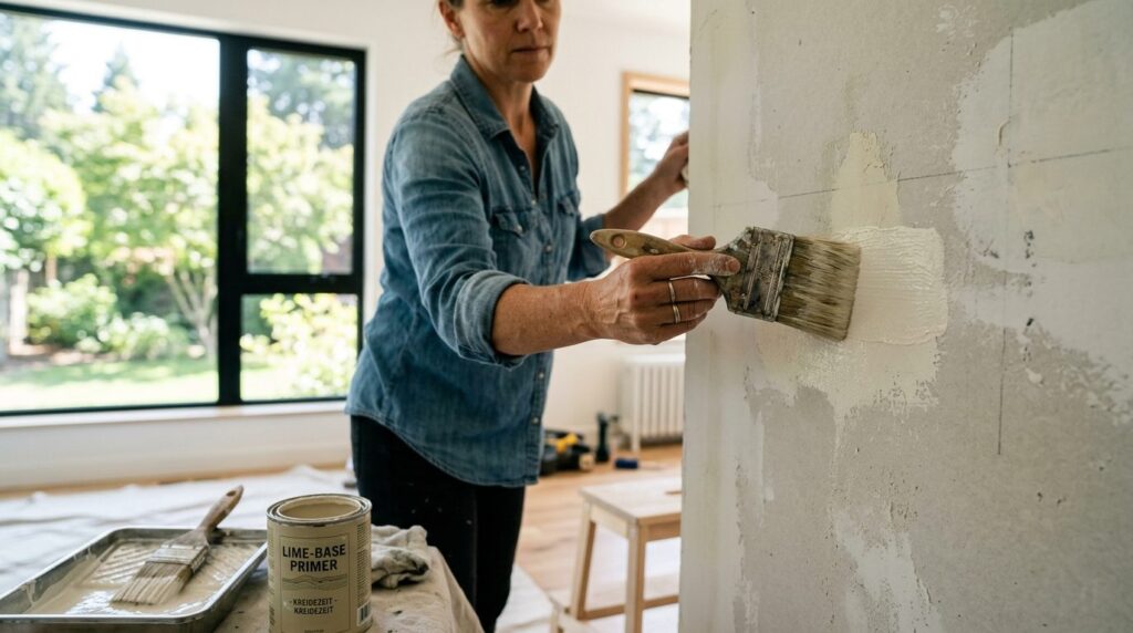Homeowners hands preparing interior wall surface before app