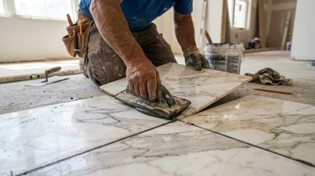 Close-up detailed shot of expensive Italian marble floor til