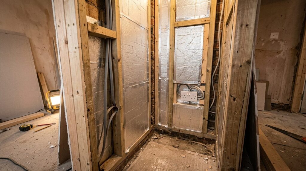 Realistic interior photograph of a renovated residential wal